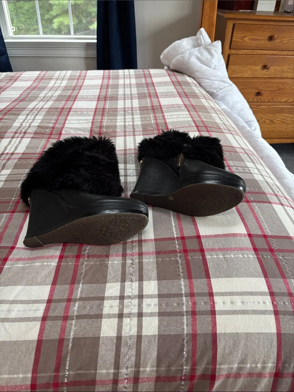 Vince Camuto Black Faux-Fur Mid-Calf Winter Boots